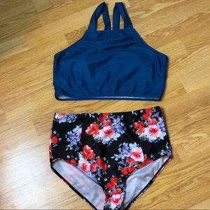 Teal Blue and Floral Bikini